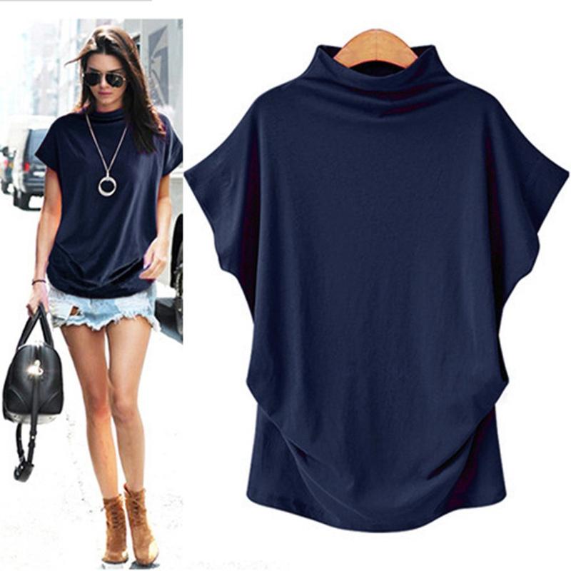 Product Introduction of 5XL Women Summer T-Shirt Short Batwing Sleeve Loose Solid Gray Turtleneck Tee Shirt 2025 New T-Shirts Femme Tees Tops 7