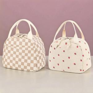 Portable Durable Lunch Cooler Bag, 1 Count Durable Corduroy Insulated Lunch Bag with Handle, Lunch Box Bag for Work, School, Outdoor Camping, Travel, Lunch Bags Women, Tote Lunch Bag