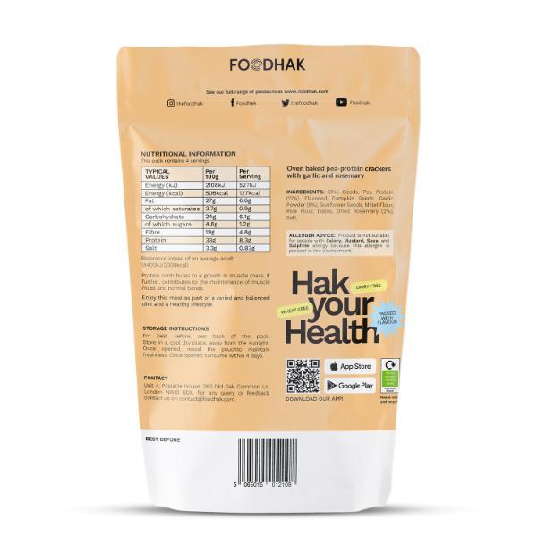 FOODHAKS Rosemary and Garlic Protein Crackers (100 g) - Plant Based Low Carb Crackers, High-Protein, Oven-Baked Rich Fibre, Gluten-Free Healthy Snacks with Chia, Pumpkin and Sunflower Seeds 4