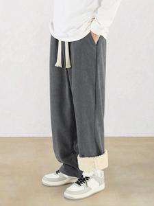 Men's Plain Pocket Drawstring Waist Pants, Loose Casual Comfy Warm Trousers for Fall & Winter, Men's Bottoms for Daily Wear