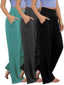 Women's Plain Pocket High Waist Joggers, Casual Comfy Wide Leg Trousers For Outdoor Sports, Airport Outfit，Women's Sport & Outdoor Lounge Outfit Clothing For All Seasons, Workout Clothes Women