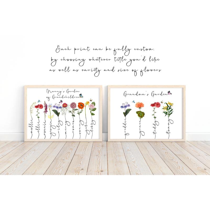 Grandma's garden personalised print, birth month flower custom grandparent gift 6