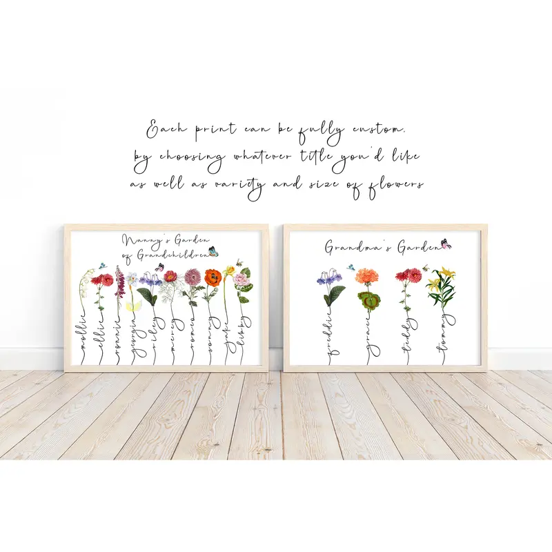 Grandma's garden personalised print, birth month flower custom grandparent gift 6