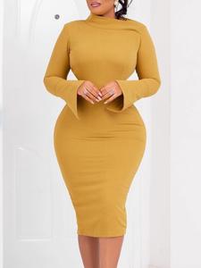 Women's Plain Asymmetrical Neck Flounce Sleeve Dress, Elegant Long Sleeve Dress for Party Holiday Wedding Guest, Ladies Clothes for Spring