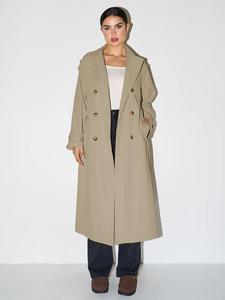 Fall & Winter Trendy Solid Color Lapel Double Breasted Waist Tie Trench Coat