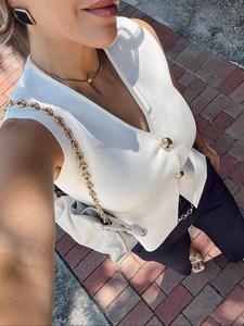 Women's Solid Color Gold Button Knit Tank Top, Elegant Fashion Vest for Summer, Women's Top for Daily Wear