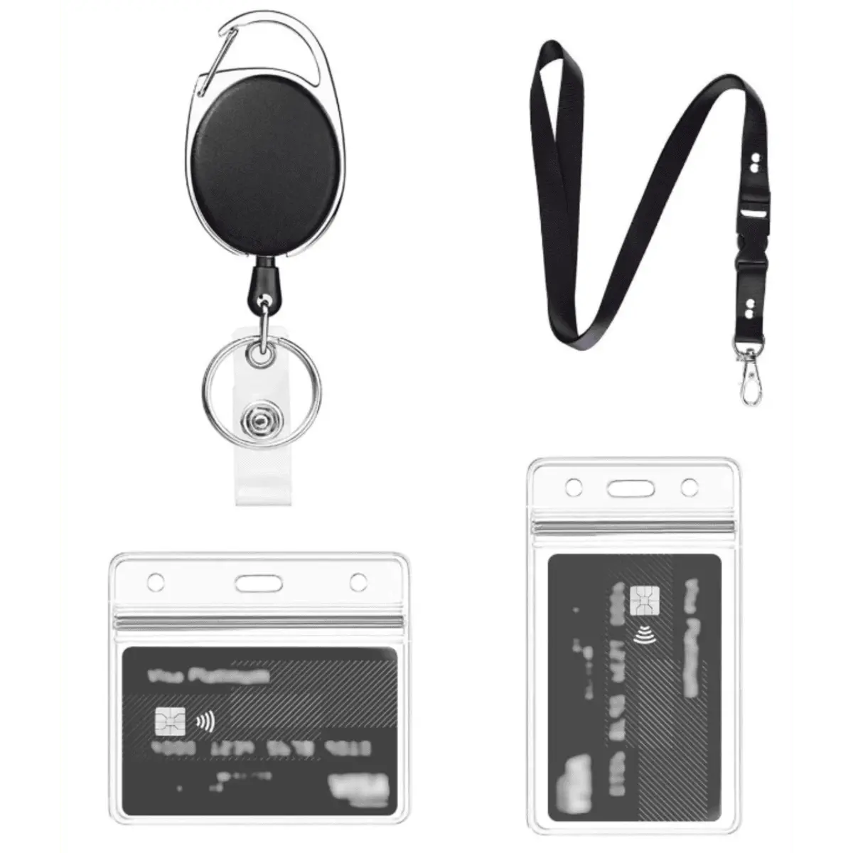 Retractable Lanyard, with Card Holder,1 Set Includes - Lanyard, Reel Clip and Clear Waterproof Id Badge Holders,for id Card Holder,Key Holder Keyring (Black A01)