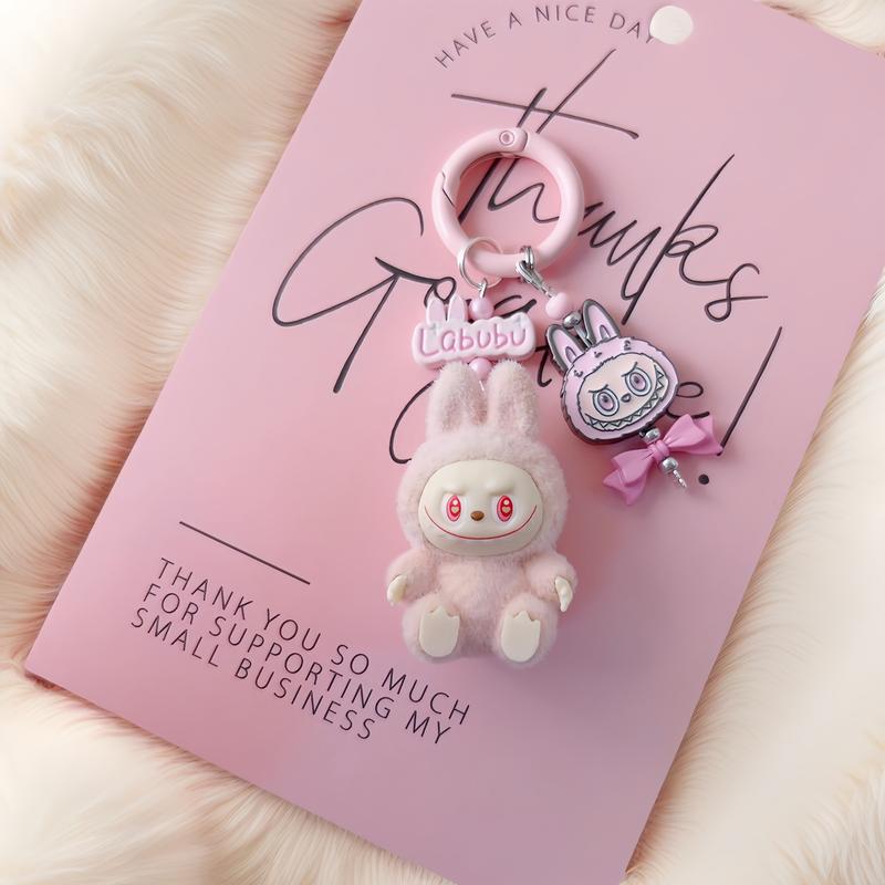 Fashion key rings cute labubu keychain for Hand bag car backpark teddy kawaii accessories gift beaded keychains labubu keychain bag soy milk phone trap toys clips labu  bubag  charm handmade lanyard 2
