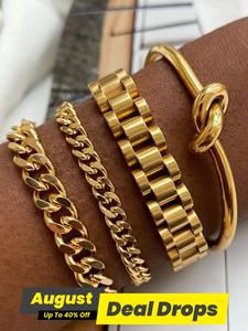 Chain & Knot Design Bangles Fashion Bracelets, Jewelry for Women & Men, All-match & Exquisite Trendy Jewellery Accessories for Birthday Gift, Elegant Minimalist Bangle, Adjustable Bangle Jewelry, Layered Bracelet Set, Cuban Link Bracelet