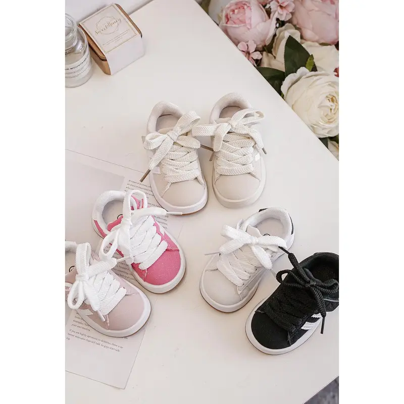 Baby Kids Children's Girls Pink & White Gum Sole Fashion Sports Trainers 6