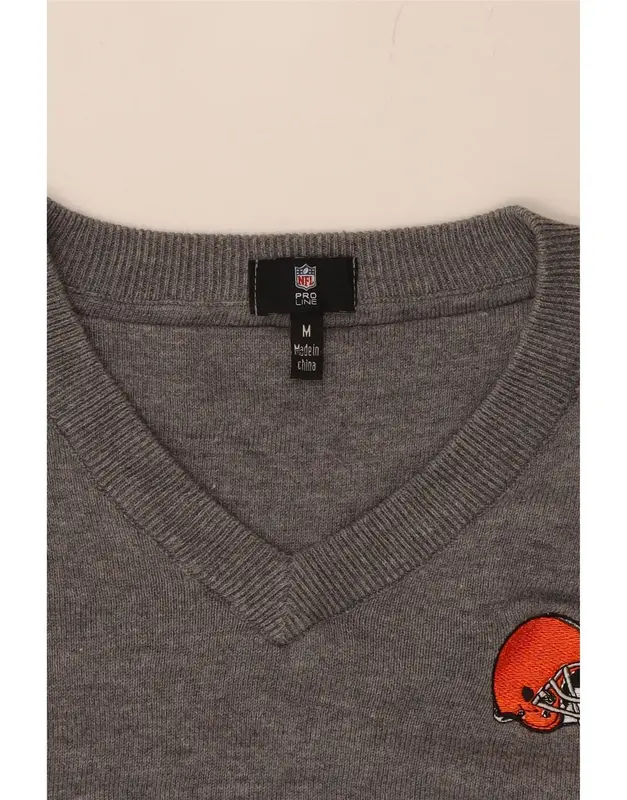 Pre-Owned Vintage NFL Mens Cleveland Browns V-Neck Jumper Sweater Medium Grey Cotton 3