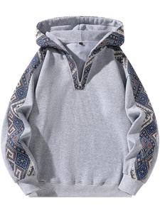 unisex's retro ethnic patchwork half zip hoodie, casual comfy regular fit long sleeve hooded sweatshirt for fall & winter, men's top for daily wear, pullover