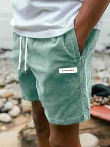 Men's Letter Print Corduroy Shorts, Casual Loose Fit Drawstring Waist Shorts for Summer, Fashion Men's Bottoms for Daily Wear