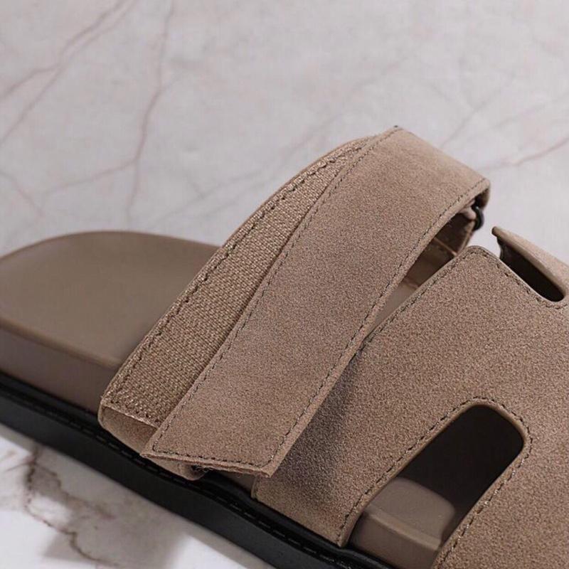 SHUZIA Women Shoes Comfy Open Toe Flat Thick Soled Everyday Basic Slip-On Dark Faux Suede Taupe Slippers Sliders Vacation Shoes Casual Shoes Beach Shoes 1