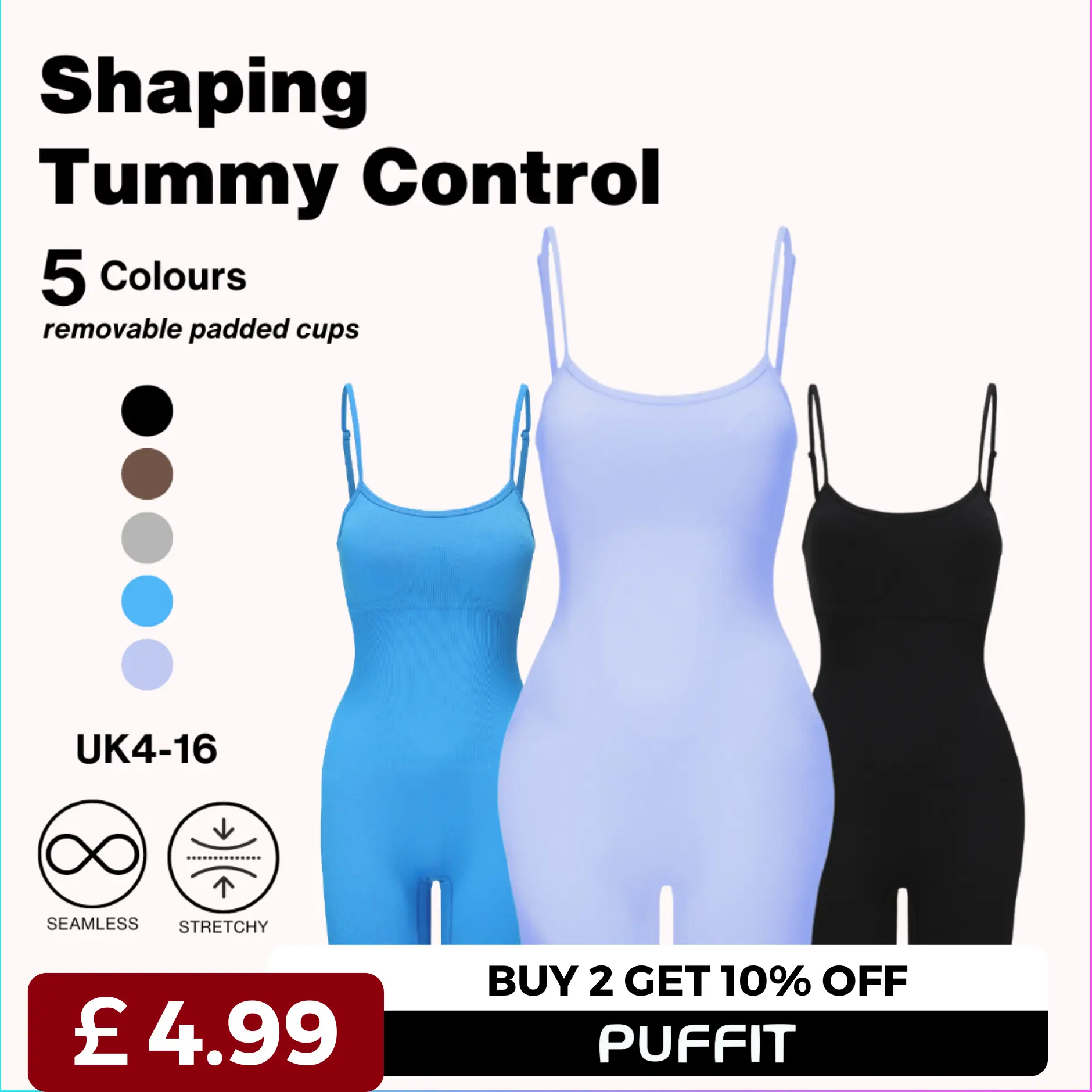 £5 Go.G.G Sporty Shaping Unitard Removable Padded Cups Tummy Control Fitness Comfort Colourful Yoga Bodysuit Gym Wear Workout Sports Outfit Womenswear
