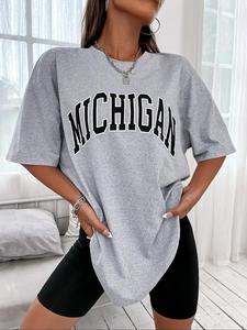 Women's Casual Loose-Fit Letter Print Short Sleeve T-Shirt, Summer Fashion Top, Comfortable Home Wear, All Seasons