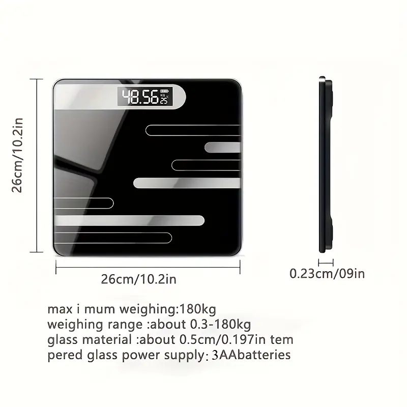 [Precision Digital Weight Scale] 1pc Precision Sleek Black Digital Body Weight Scale - LCD Display Floor-Standing Health Scale, Battery-Powered (36V & Under) for Bathroom Use 3