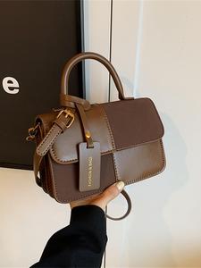 Women's Solid Color Handbag, Contrast Color Design Satchel, Fashionable PU Leather Crossbody Bag for Daily Used, Everyday Bags, Casual Trendy Versatile High-quality Daily Commuting Compact Bag