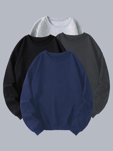 Men's Solid Color Crew Neck Sweatshirt, Casual Loose Long Sleeve Pullover for Spring & Fall, Fashion Men's Top for Daily Wear