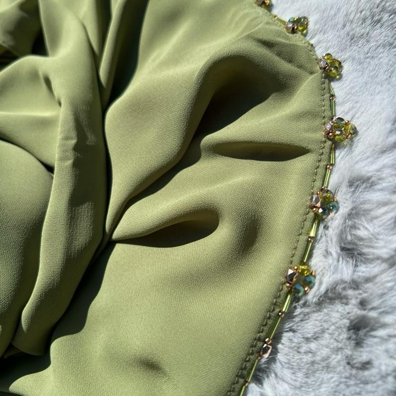 Olive colour crystal beaded hijab 4