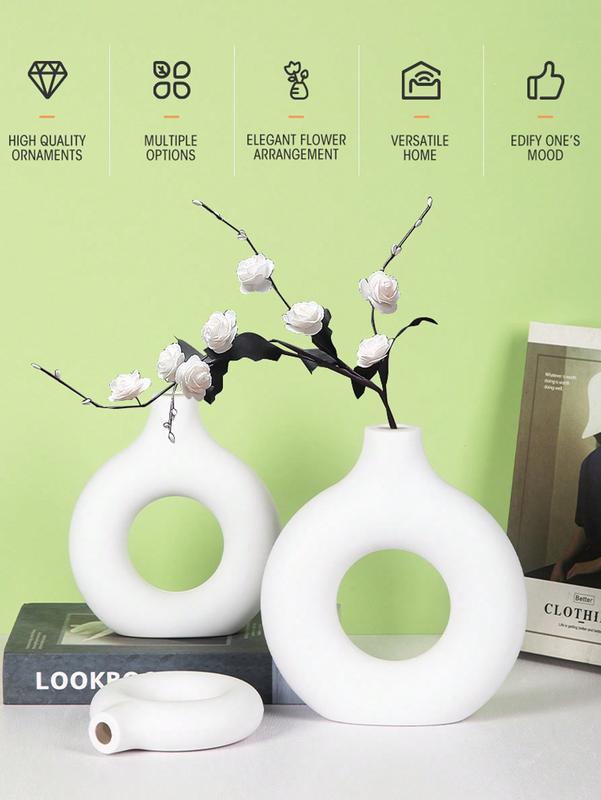 1pc Plastic Circular Flower Vase Decoration for Floral Arrangements White/Black 2