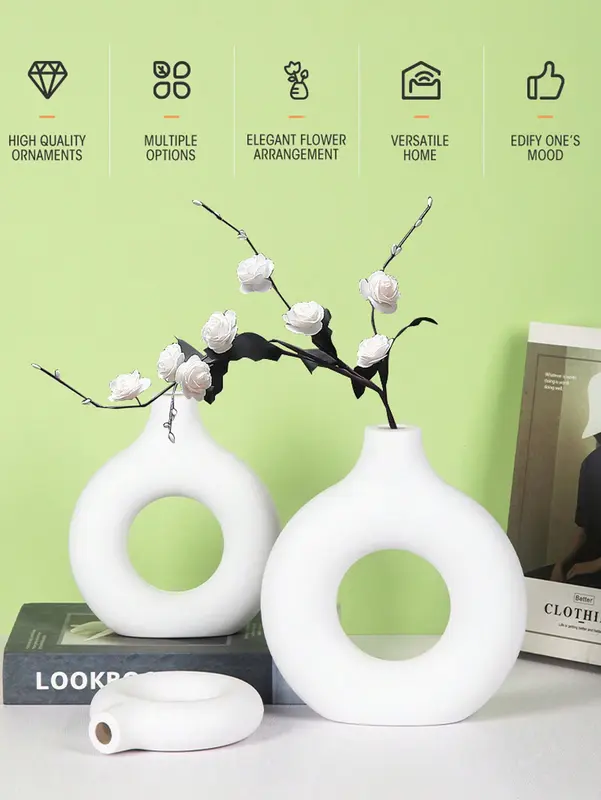 1pc Plastic Circular Flower Vase Decoration for Floral Arrangements White/Black 2