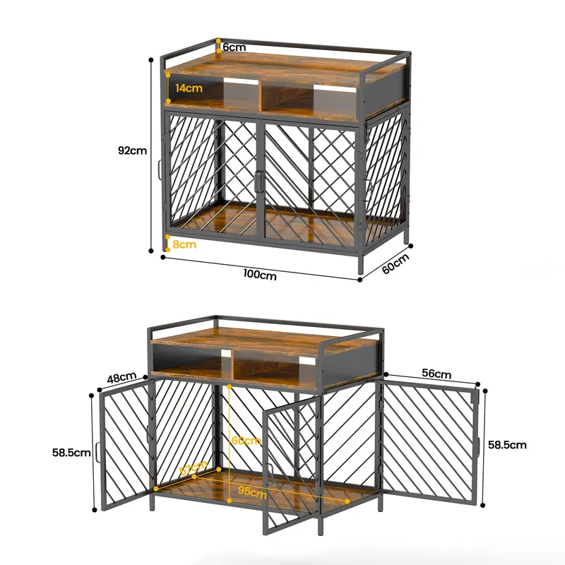 Large Dog Crate Furniture with Wooden Drawer Storage |,Heavy Duty Dog Cage for Large Dogs |Dog House,Folding 2 door Crate | 39.4″ × 23.6″ × 36.2″ 3