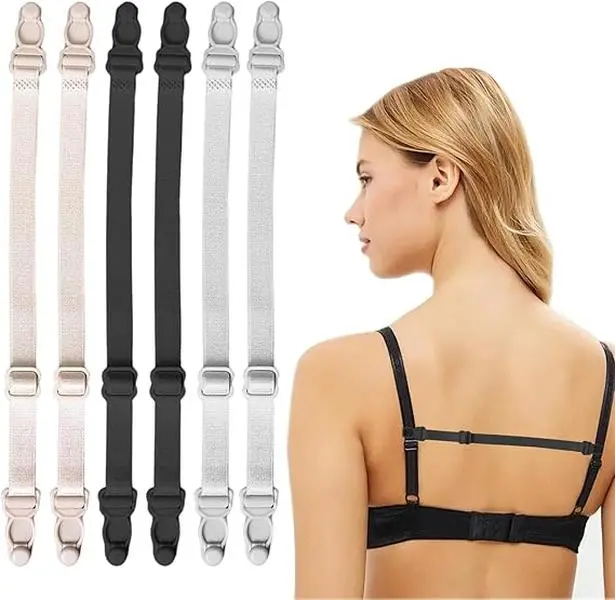Bra Strap Holder 6 Pcs Adjustable Bra Strap Clips Racer Back Bra Clip Bra Clips for Racer Back Bra Strap Retainers Bra Clips for Preventing Bra Straps from Slipping (Black Beige White)