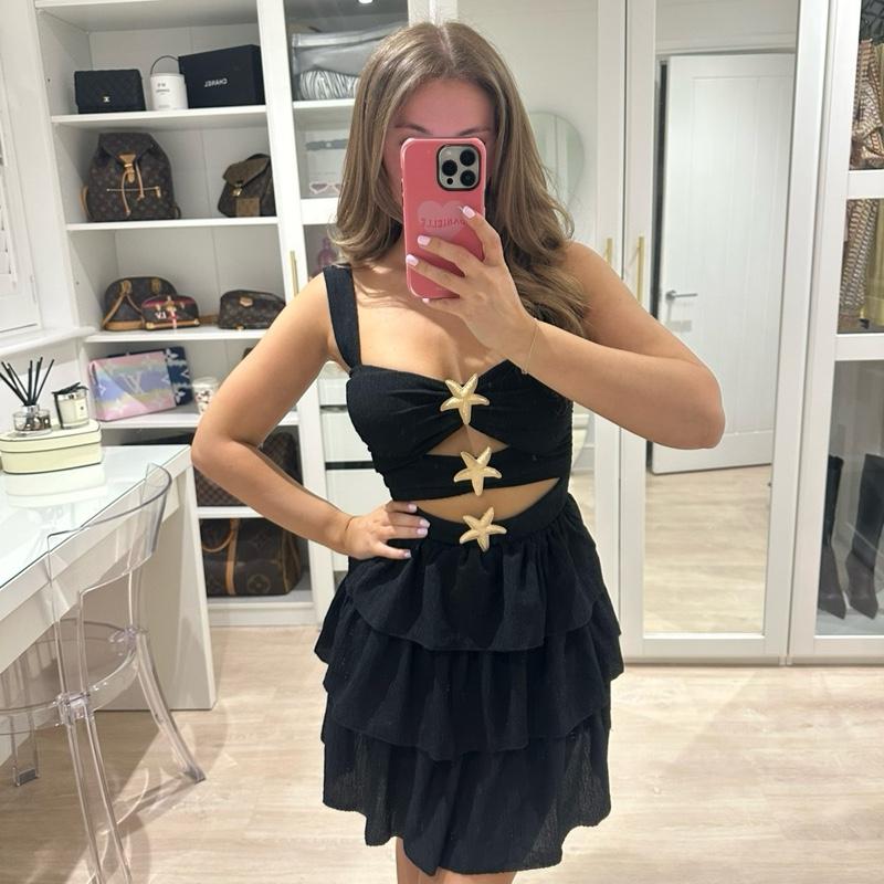 Gold Starfish Detail Crinkle Ruffle Dress 1