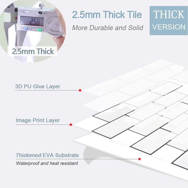Self Adhesive 3D Tile Stickers for Kitchen Backsplash and Bathroom - Lightweight, Heat Shield, Humidity Resistant 1
