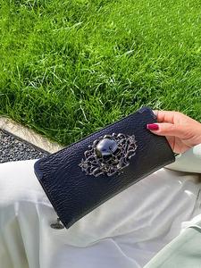 Women's Punk Style Skull Design Long Wallet, Casual PU Leather Zipper Long Purse, Fashionable Wallet for Daily Use for Women