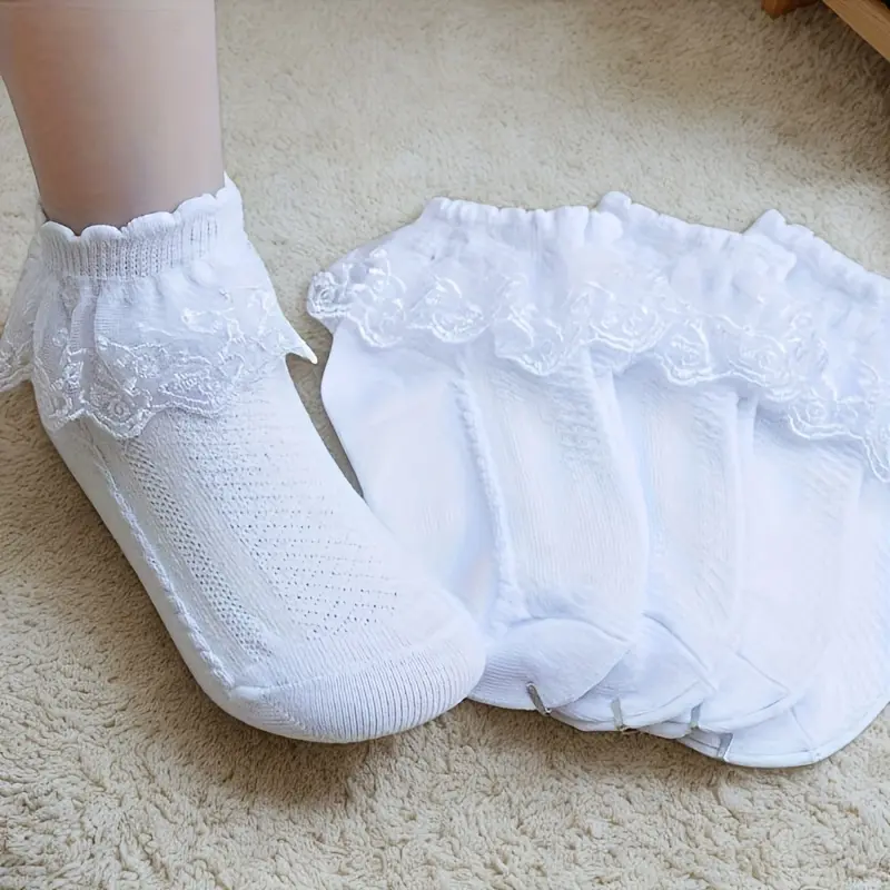5 Pairs of Girls Socks Lace Ruffle Breathable And Comfortable Dance Princess Socks 4