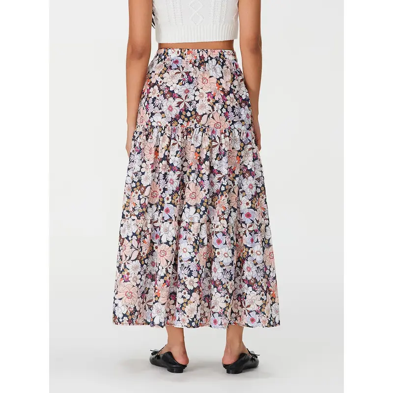 Women Floral Long Skirts High Waist Flowy Slit Skirt Summer Bohemian Skirt for Casual Daily Holiday 3