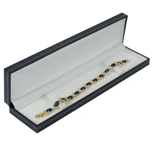 YELLOW GOLD FINISH Created Diamond Oval Cut Blue Sapphire Bracelet Including Gift Box 1