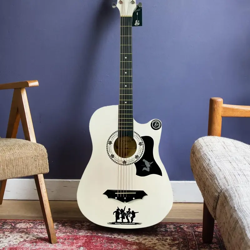 Acoustic Guitar Full Package Pack with Accessories - 4/4 Size 38" Classic 6 Strings (White) 3