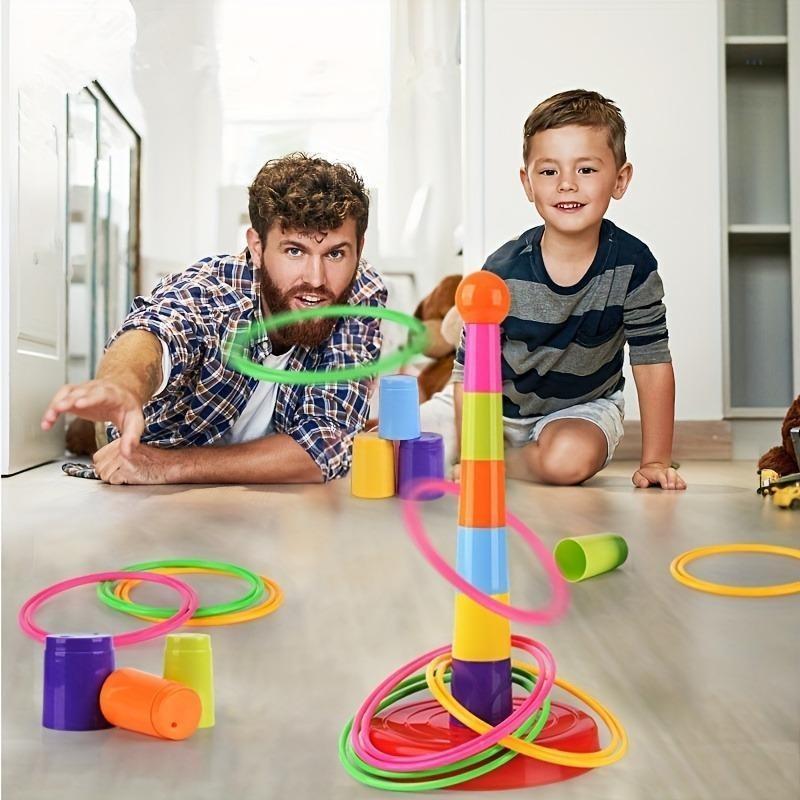 Vibrant Multi-Colored Ring Toss Game - Durable PET Material Interactive Indoor/Outdoor Play Toy with Ball Top - Ideal Gift for Youngsters 0