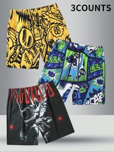 Men's Regular Fit Graffiti Print Shorts, Casual Comfy Breathable Swim Shorts for Summer, Men's Shorts for Beach Vacation