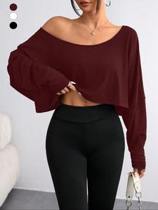 Women's Sexy Loose-Fit Long Sleeve T-Shirt, Shoulder-Hole Design, Spring & Fall Casual Wear, Vacation Daily