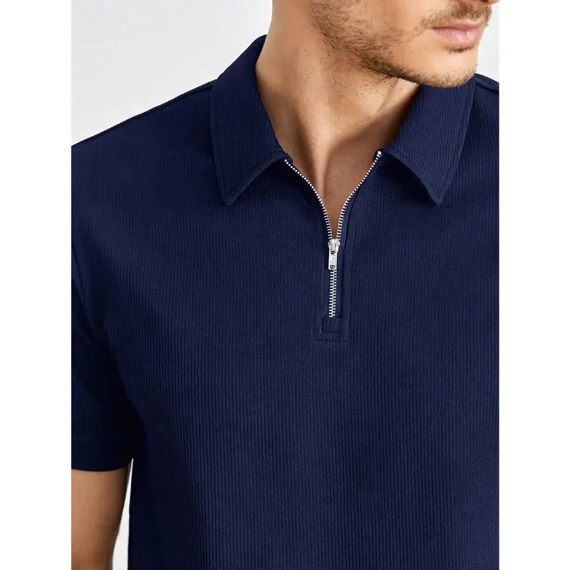 Manfinity ModaGents Men Solid Quarter Zip Polo Shirt, For Golf Menswear Top 2
