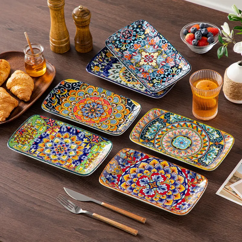 vancasso SIMI Serving Platter, 8.5/9.5 in Small Serving Dishes, Porcelain Rectangle Serving Plates Set of 6, Dishwasher and Microwave Safe, Ceramic Sushi Platters for Party 5
