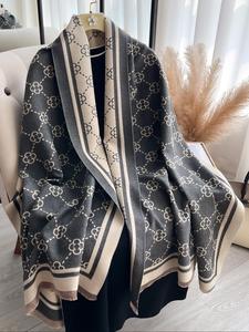 Double Sided Four-leaf Clover Print Boho Style Scarf, Tassel Decor Elegant Soft Warm Shawl for Fall & Winter, Fashion Accessories for Women & Men