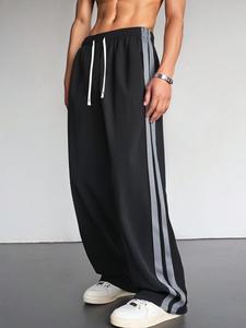 Men's Solid Color Striped Trim Pants, Loose Casual Comfy Trousers for Summer, Fashion Men's Bottoms for Daily Wear
