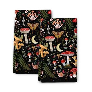 Mushroom Print Kitchen Dish Towel Set, 2 Counts Ultra Soft Absorbent Towel for Baking Cooking, Kitchen Hand Towels, Kitchen Accessories, Kitchen Decor Ideas, Microfiber Cleaning Towels