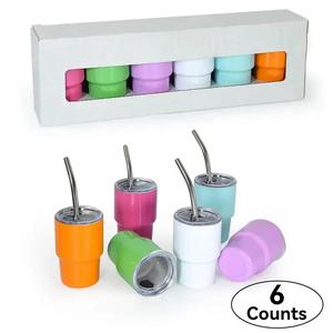 Mini Tumbler Shot Glasses with Straw and Lid, 6 Counts/set 3oz Mixed Colors Stainless Steel Insulated Small Tumblers for Wedding Birthday Party Favors, Drinkware for Home Office Use, Containers, Mug