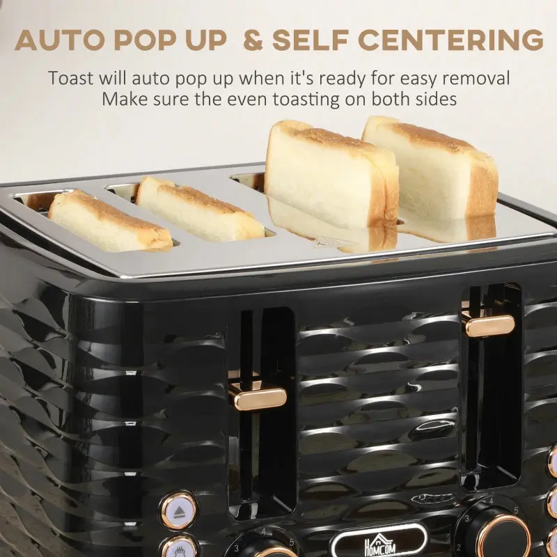 Kettle (1.7L) and Toaster Set with 7 Browning Controls and Crumb Tray (4 Slice) - Black / Gold 7