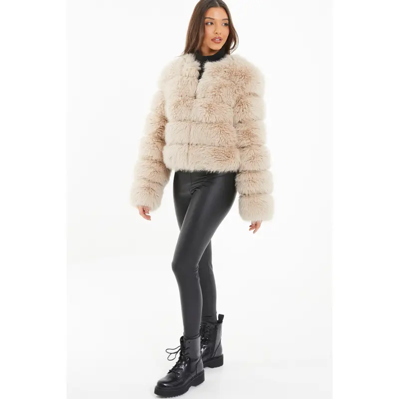 Quiz Clothing Stone Faux Fur Jacket 2