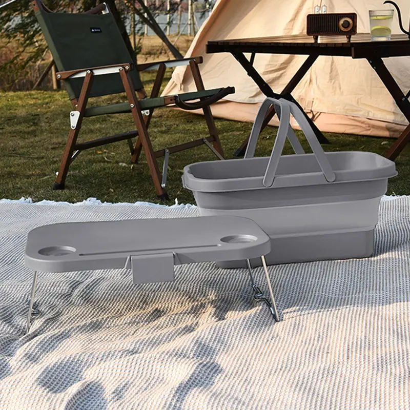 Collapsible Folding Picnic Basket W/Table Lid Caravan Camping Travel Storage Box  UK 1