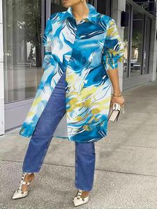 【Plus Size】 Marble Print Button Front Shirt, Casual Long Sleeve Collared Top for Daily Wear, Women's Plus Clothing for All Seasons