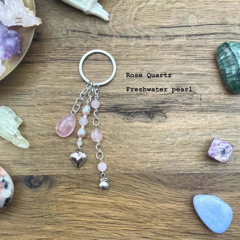 Small Crystal Teardrop Handmade Keyrings - 5 Options to Choose From - Rose Quartz - Clear Quartz - Amethyst - Carnelian - Tigers Eye 2