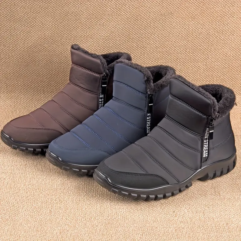 Men'S Solid Black Snow Boots with Side Zipper - Warm Fleece Lined, Non-Slip Ankle Boots for Winter Hiking and Trekking, and Breathable, Winter Hiking Boots|Stylish Winter Boots| Boots 1